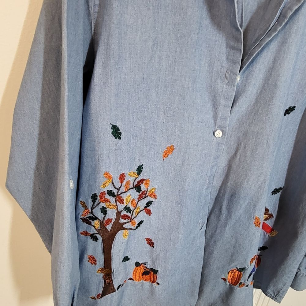 Bechamel Denim Embroidered Button Down Blouse - Picture 6 of 10